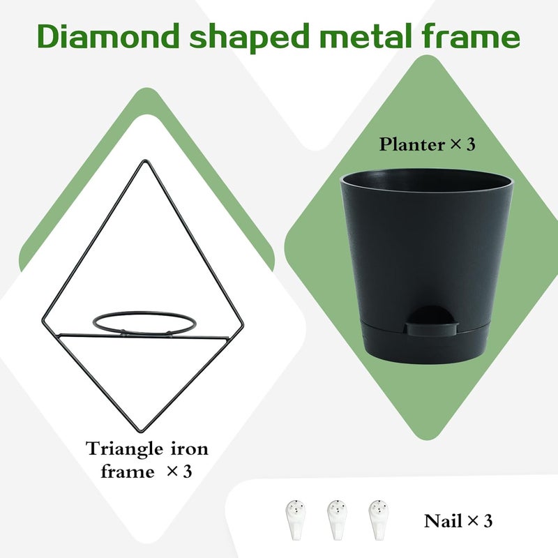 Koalaime 3 Sets Wall Planters for Indoor Plants Geometric Hanging Planters for Indoor Plants - Self-Watering Flower Pots with Black Metal Holder, Mounted Succulent Planter, 5" Black Plant Pot - Image 4